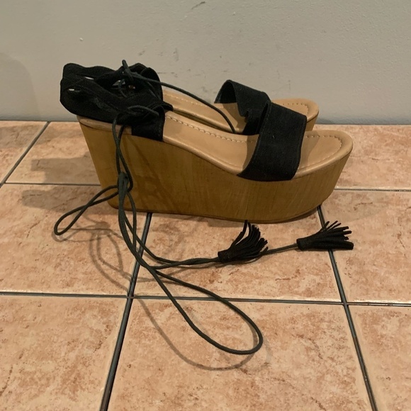 Steve Madden Shannnon Platform Leather Sandals Black size 10 - Picture 6 of 14